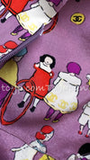 CHANEL 01S Vintage Purple Silk Blouse Shirts Tops 36 38 シャネル ヴィンテージ パープル イラスト柄 シルク ブラウス シャツ トップス 即発