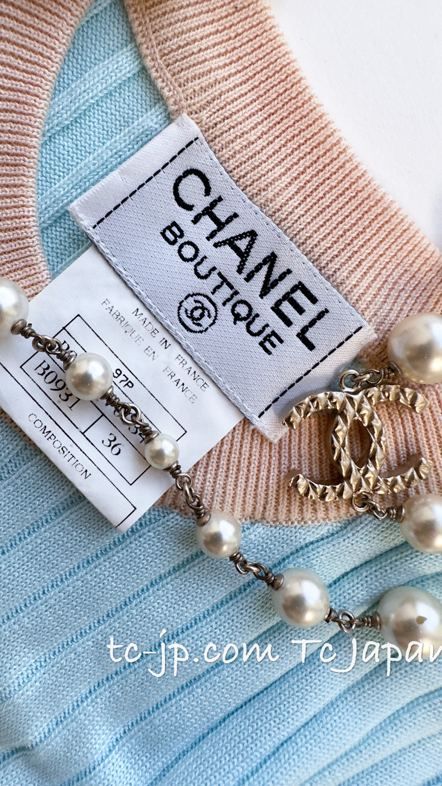 CHANEL 97S Vintage Baby Blue Cotton Knit Tops 36 シャネル ヴィンテージ・バイカラー・ベビー  ブルー・コットン・ニット・ノースリーブ・トップス 即発