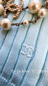 CHANEL 97S Vintage Baby Blue Cotton Knit Tops 36 シャネル ヴィンテージ・バイカラー・ベビー ブルー・コットン・ニット・ノースリーブ・トップス