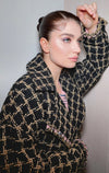 CHANEL 21S Black Beige Silk Cotton Tweed Jacket Silver Chain Trim No.5 Button 38 シャネル ブラック ベージュ シルク コットン ツイード ジャケット シルバー チェーン トリム No.5 ボタン 即発