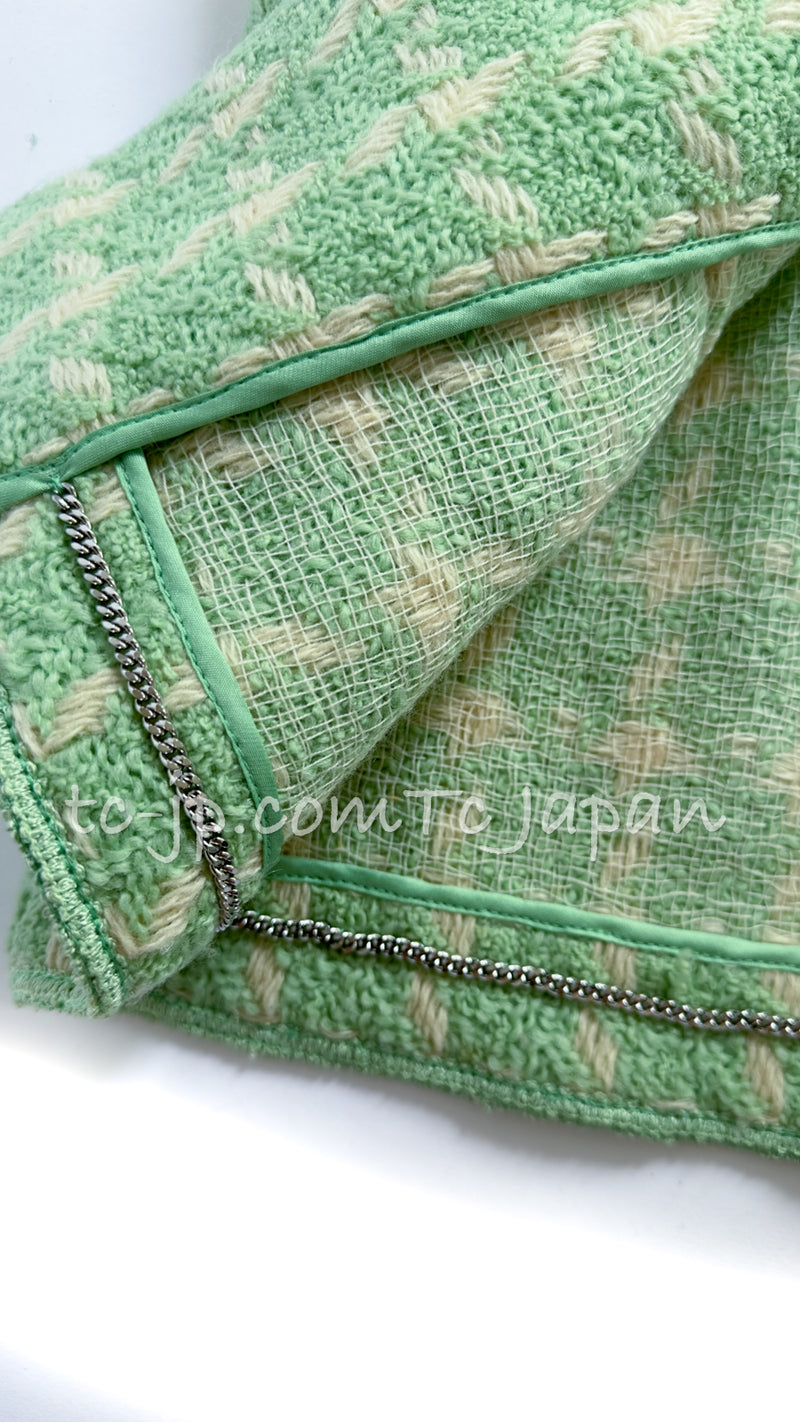 CHANEL 96S Vintage Green Ivory Pink Aqua Blue Wool Jacket 38 40 シャネル ヴィンテージ・グリーン・アイボリー・ピンク・アクアブルー・スーパーモデル・ウール・ジャケット 即発