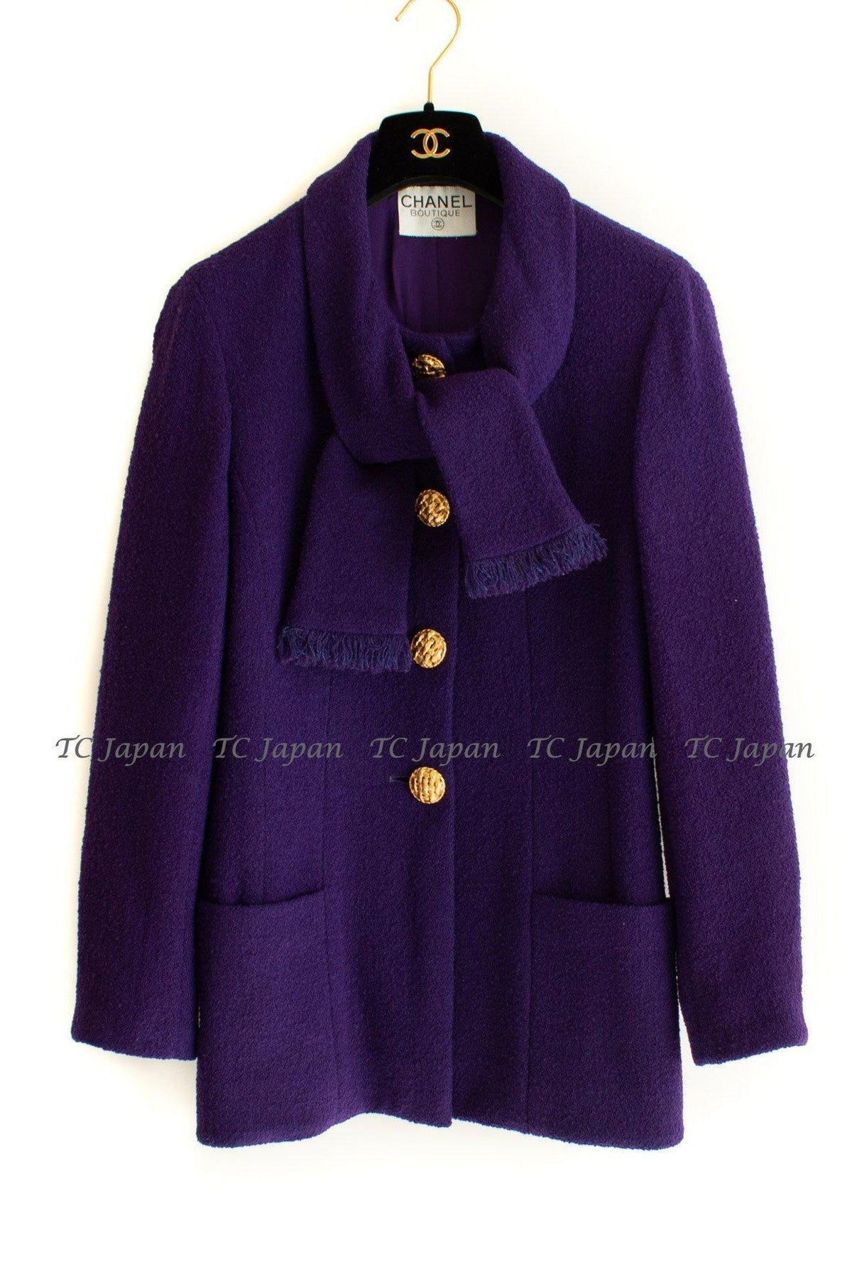 CHANEL 92A Vintage Iconic Collector's Piece Purple Wool Tweed Coat Jacket 38 シャネル ヴィンテージ パープル コレクター限定品 レア ウール ツイード コート ジャケット 即発