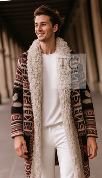 CHANEL 09PF Gray Purple Shearing Lamb Fur Trim Wool Mohair Knit Cardigan Coat 42 シャネル グレー パープル ラム ファートリム ウール モヘア ニット カーディガン コート 即発