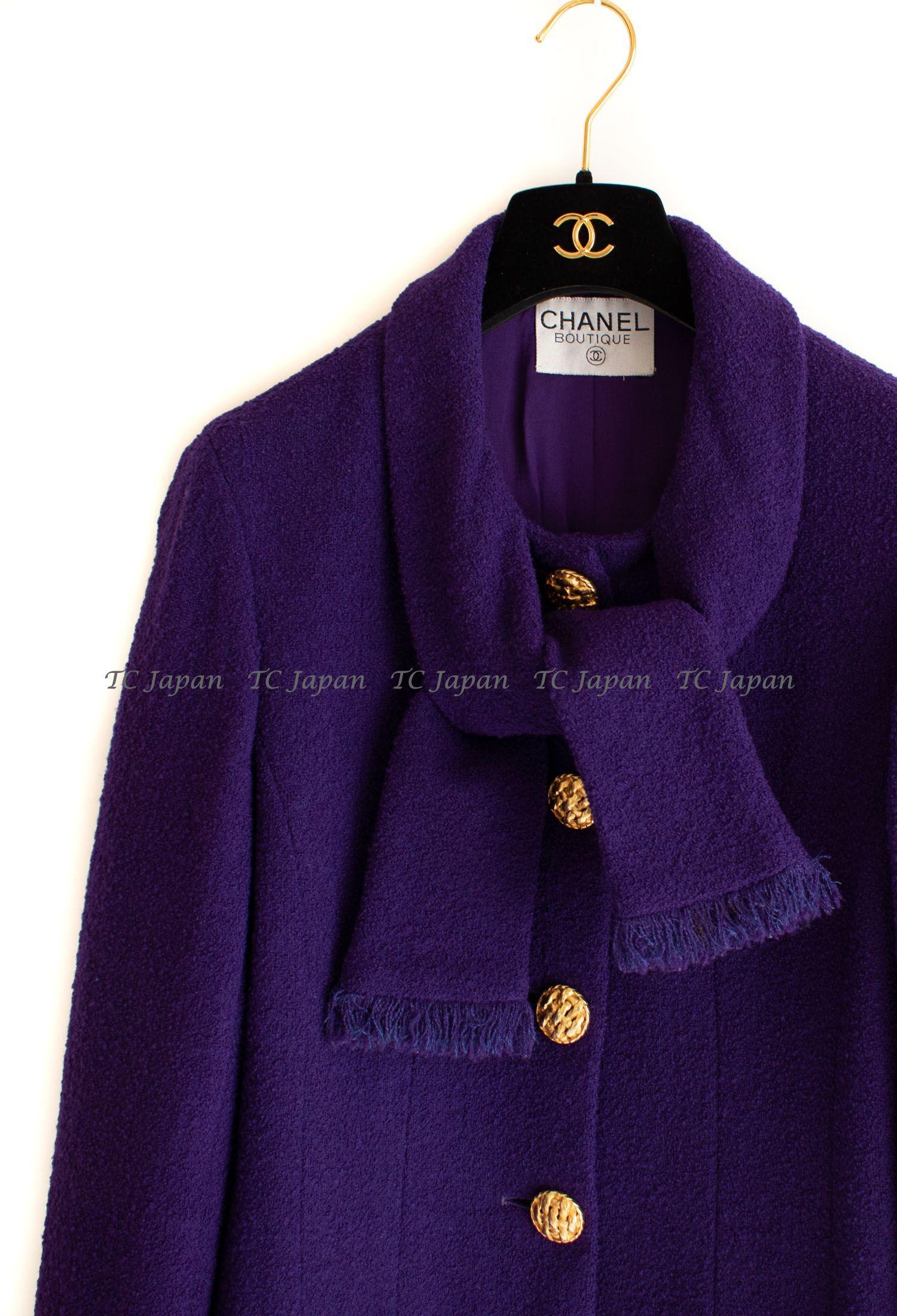 CHANEL 92A Vintage Iconic Collector's Piece Purple Wool Tweed Coat Jacket  38 シャネル ヴィンテージ パープル コレクター限定品 レア ウール ツイード コート ジャケット 即発