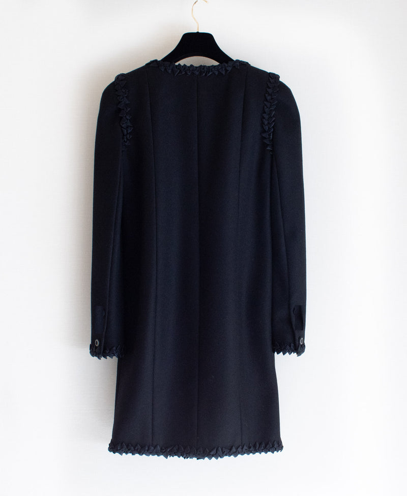 CHANEL 08PF $10K Black Wool Cashmere Braid Trimming Coat 38 40 シャネル ブラック・ウール・カシミア・ブレイドトリミング・コート