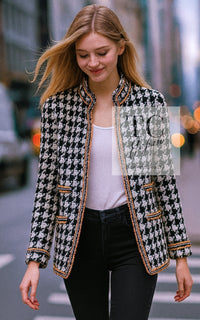 CHANEL 17A Black Ivory Houndstooth Zipper Jacket 36 38 シャネル ブラック アイボリー 千鳥格子 ジッパー ジャケット 即発