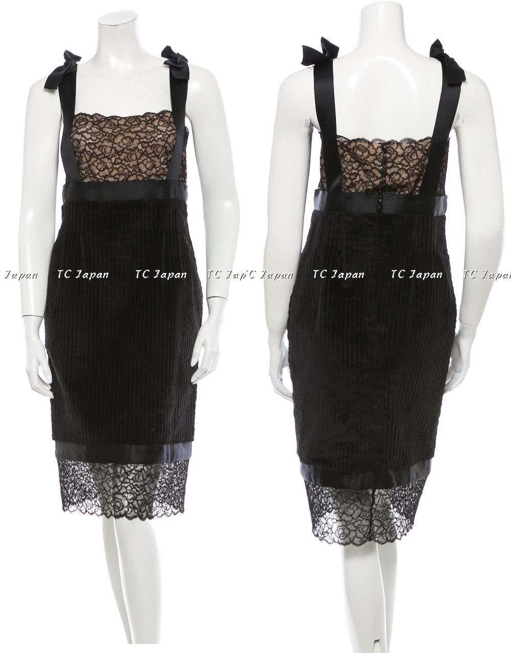 CHANEL 07A Black Lace Velvet Party Cocktail Dress 40 42 シャネル スーパーモデル レース ブラック ベルベット ドレス ワンピース 即発