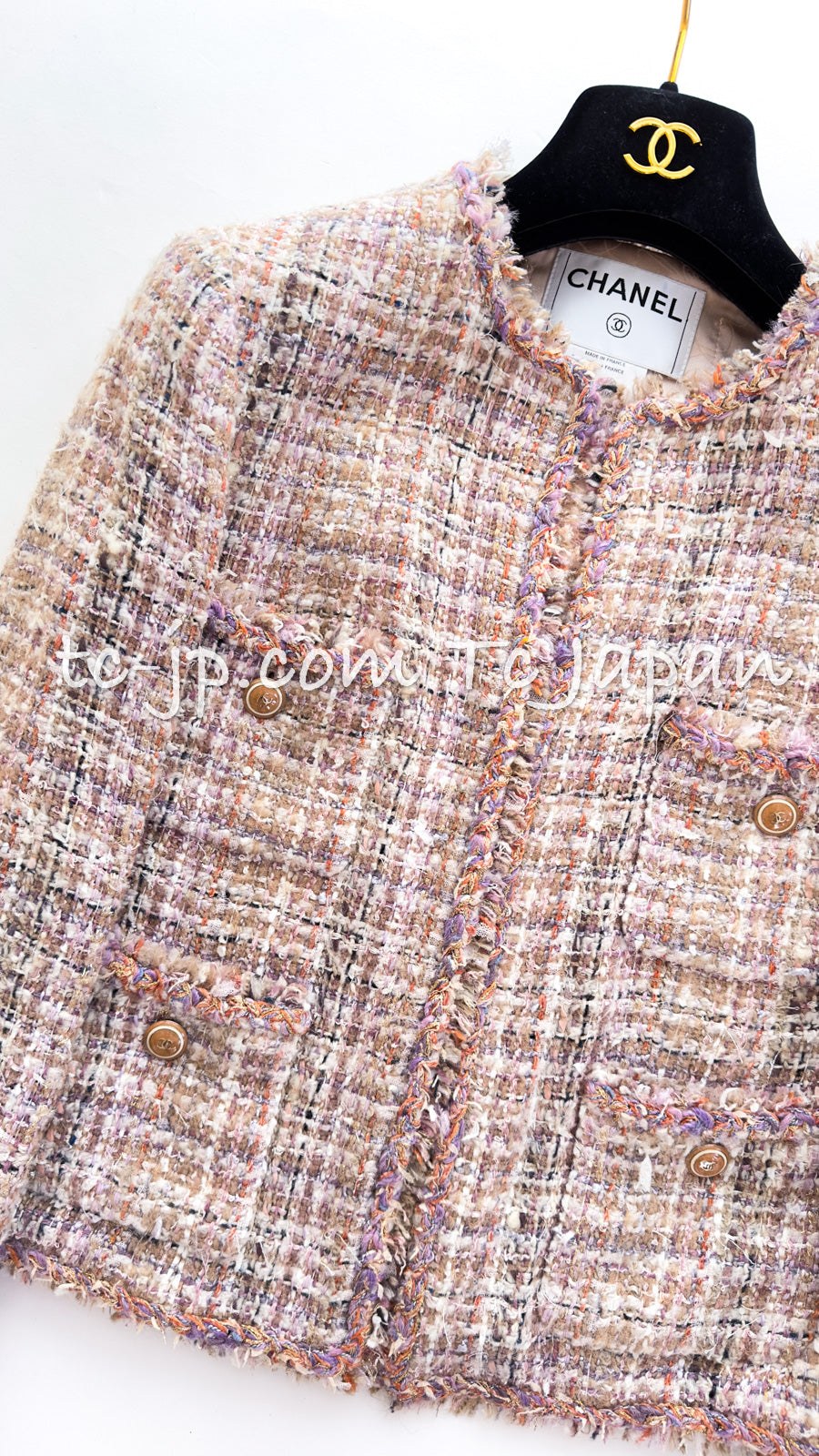 CHANEL 07C Pink Multi Collarless Tweed Jacket 34 シャネル  ピンク・ベージュ・ノーカラー・ツイード・ジャケット 即発