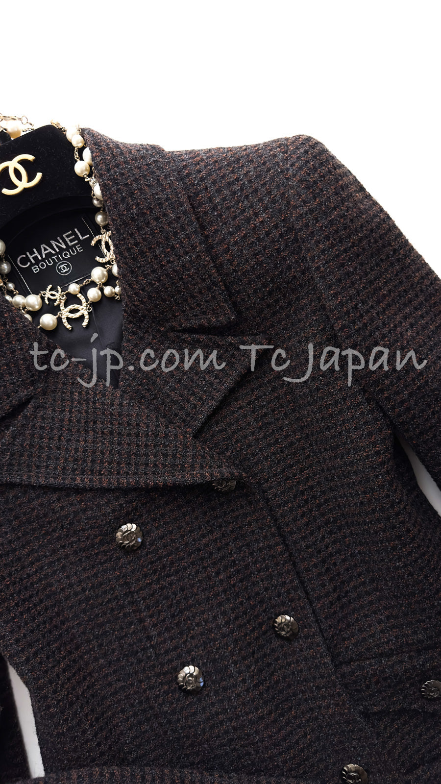 シャネル ヴィンテージ ダークブラウン ウール ダブル ジャケット