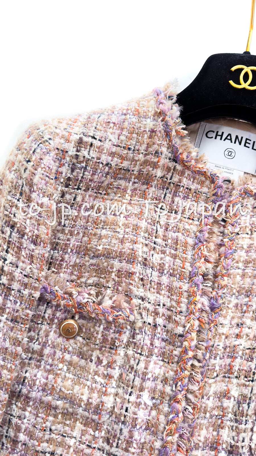 CHANEL 07C Pink Multi Collarless Tweed Jacket 34 シャネル  ピンク・ベージュ・ノーカラー・ツイード・ジャケット 即発