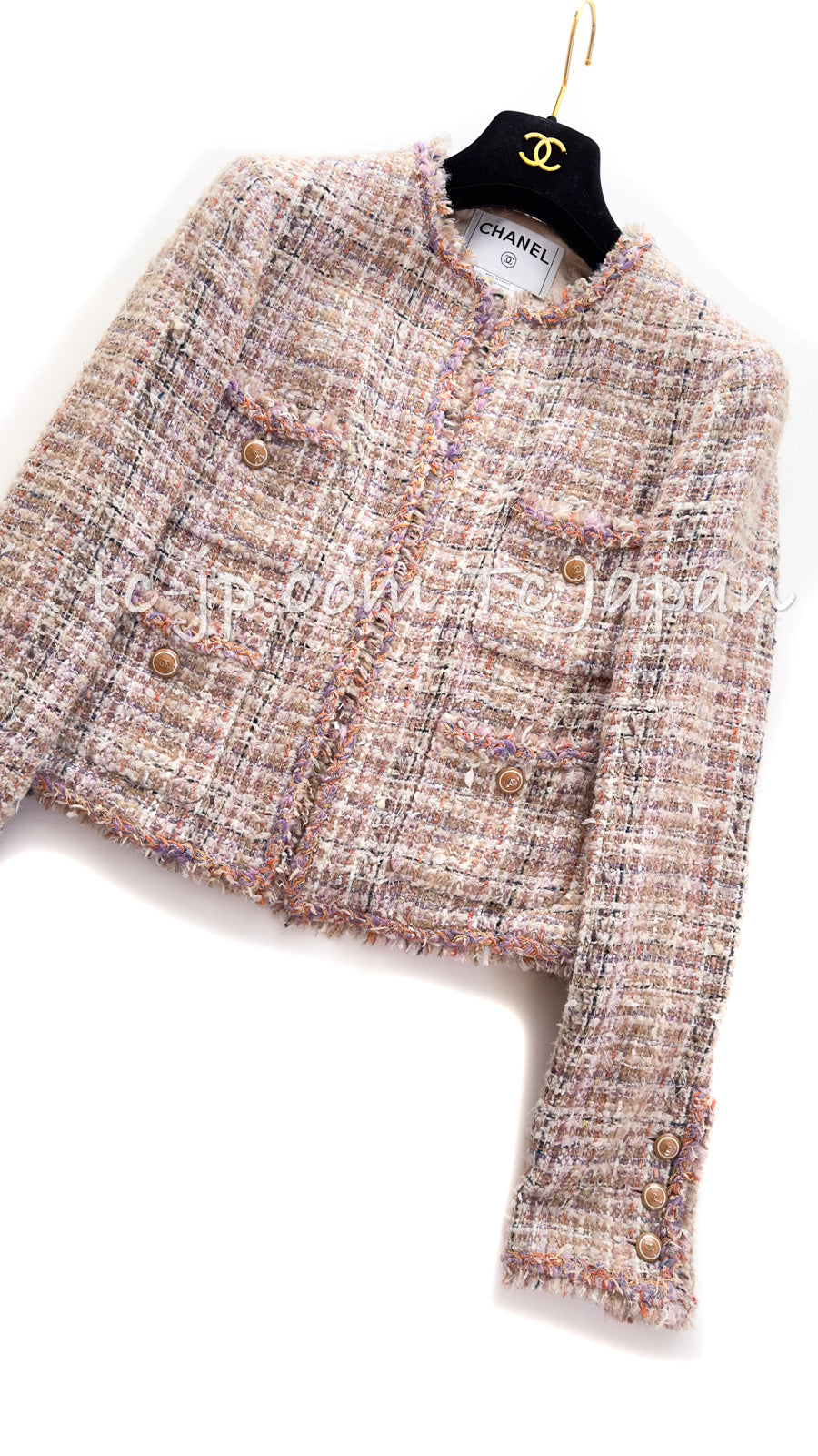 CHANEL 07C Pink Multi Collarless Tweed Jacket 34 シャネル  ピンク・ベージュ・ノーカラー・ツイード・ジャケット 即発