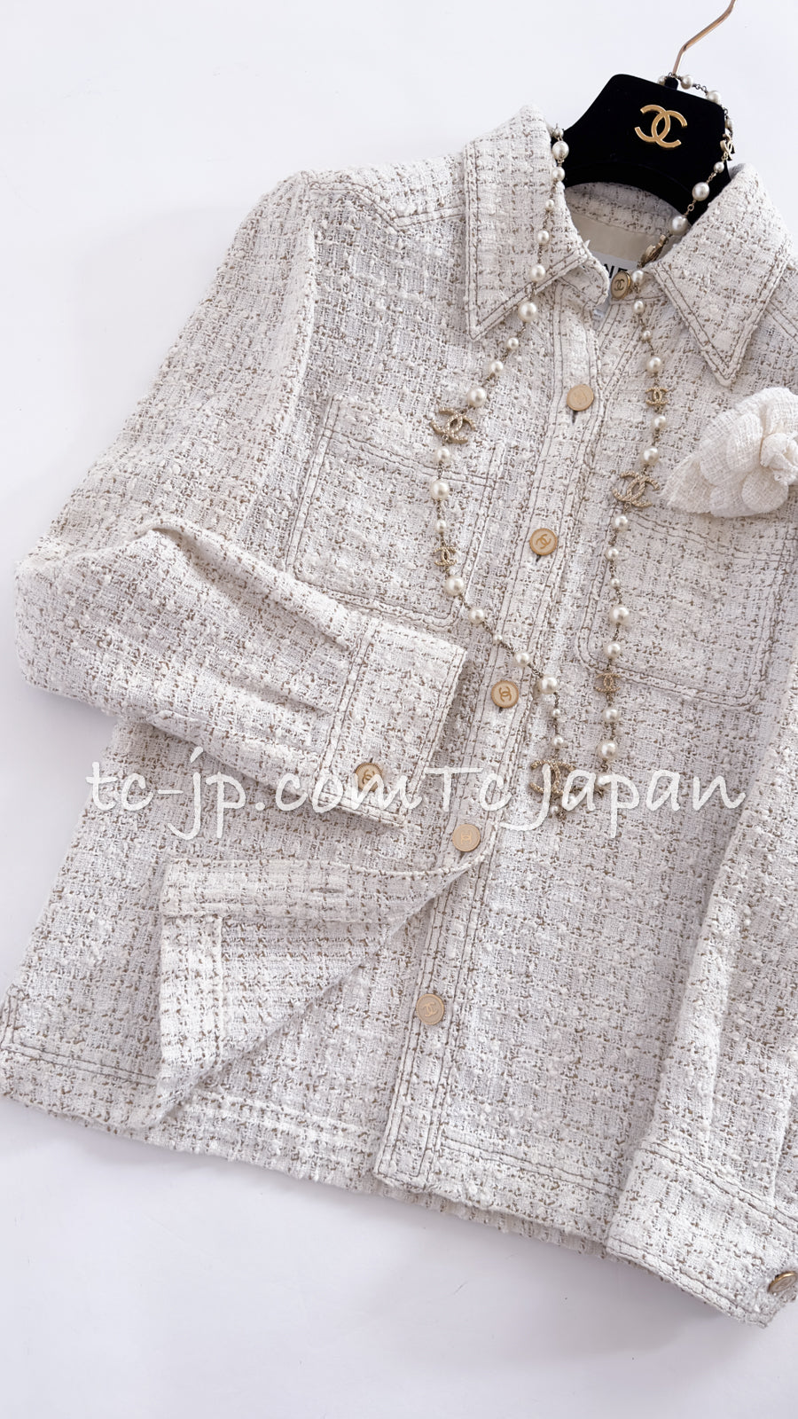 CHANEL 01S Ecru Ivory Shirts Cardigan Jacket 36 38 シャネル エクリュ・アイボリー・シャツ・カーディガンジャケット 即発