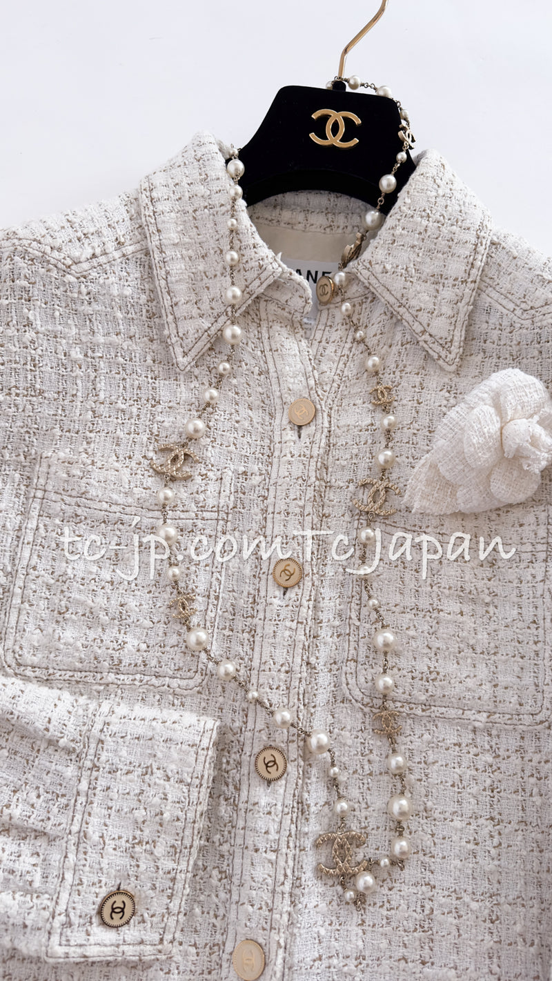 CHANEL 01S Ecru Ivory Shirts Cardigan Jacket 36 38 シャネル エクリュ・アイボリー・シャツ・カーディガンジャケット 即発
