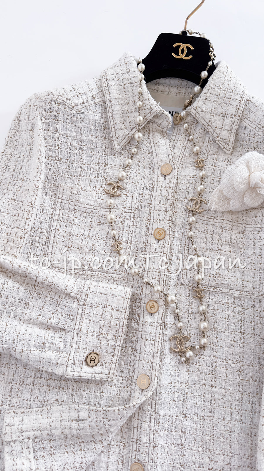 CHANEL 01S Ecru Ivory Shirts Cardigan Jacket 36 38 シャネル エクリュ・アイボリー・シャツ・カーディガンジャケット 即発