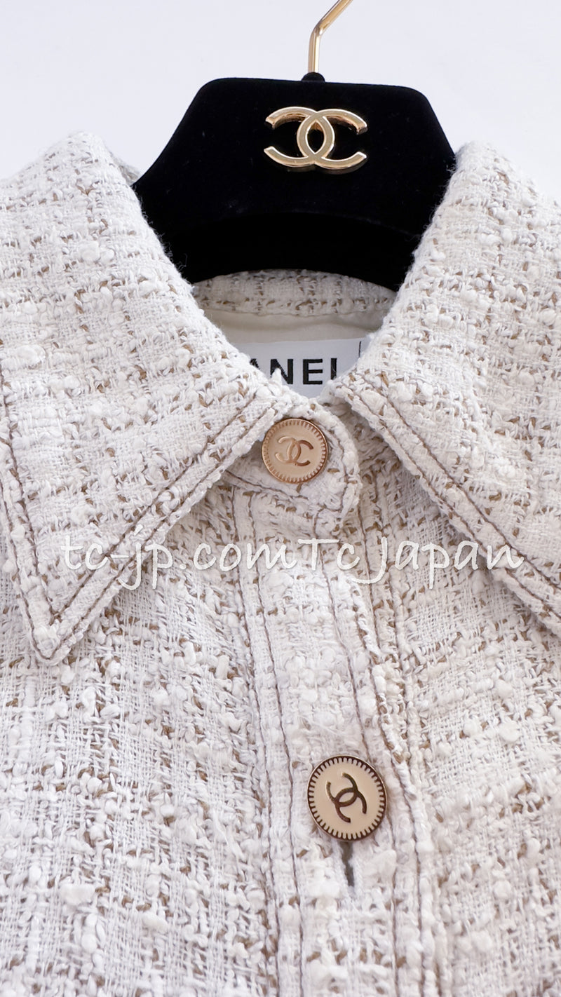 CHANEL 01S Ecru Ivory Shirts Cardigan Jacket 36 38 シャネル エクリュ・アイボリー・シャツ・カーディガンジャケット 即発