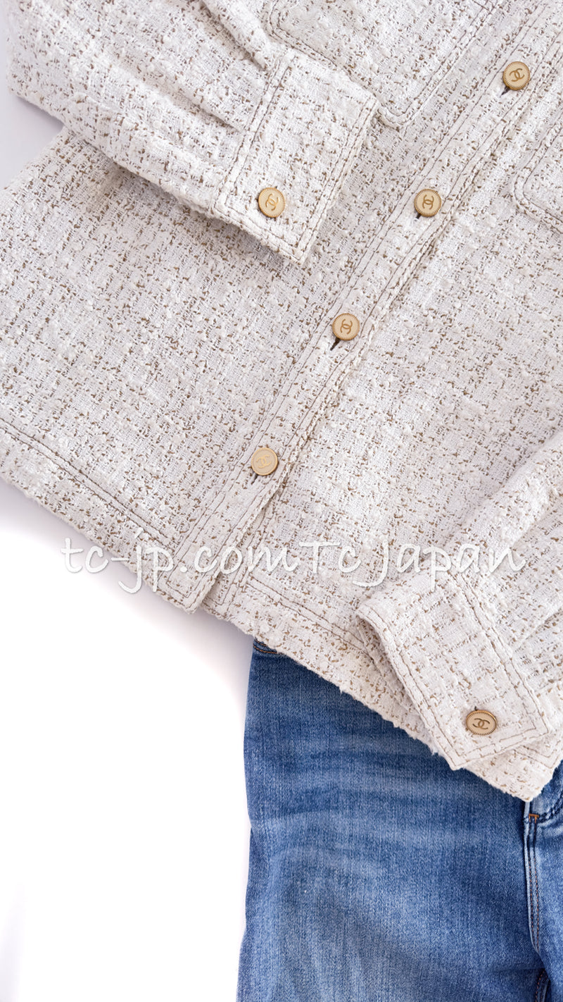 CHANEL 01S Ecru Ivory Shirts Cardigan Jacket 36 38 シャネル エクリュ・アイボリー・シャツ・カーディガンジャケット 即発