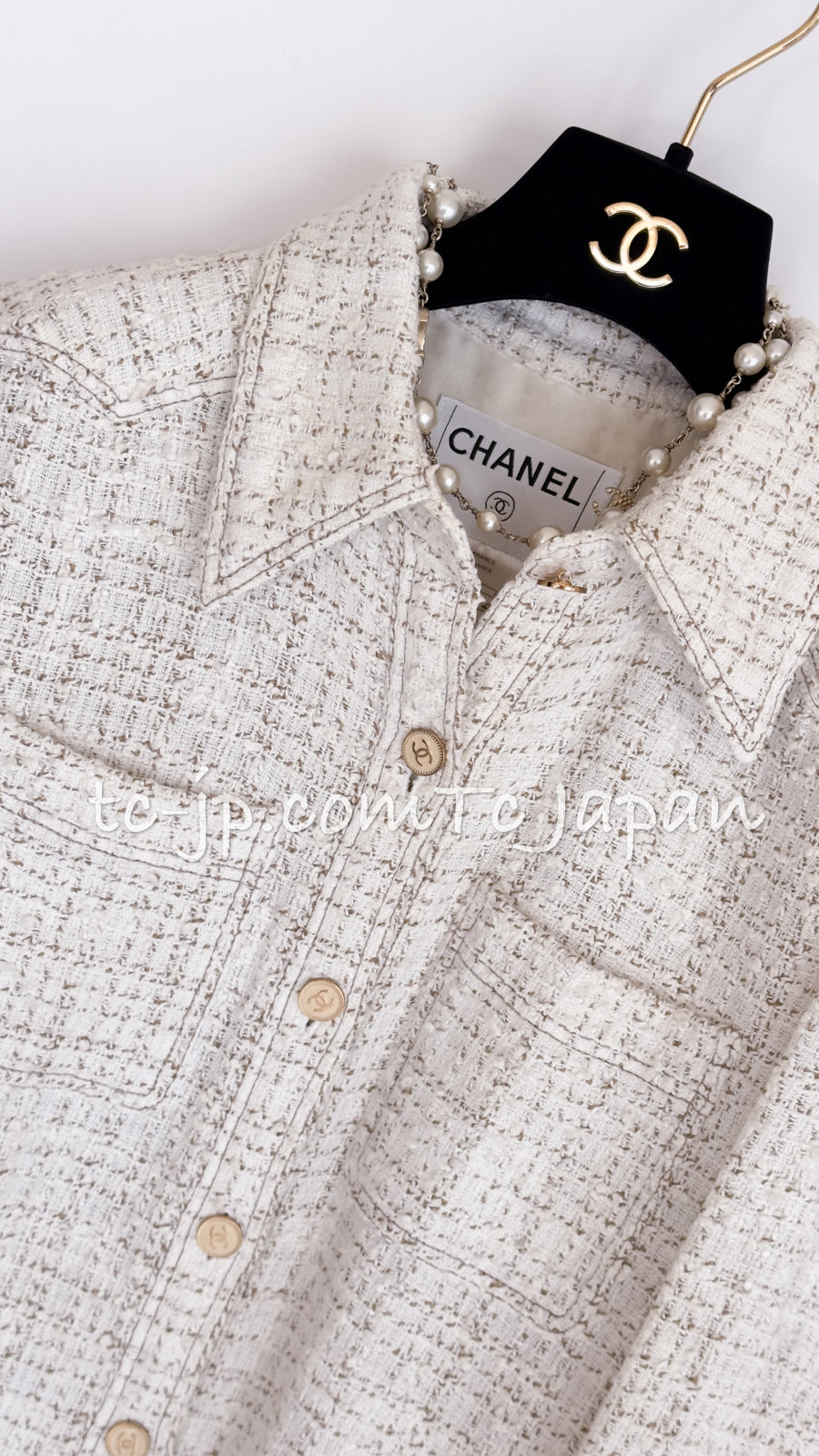CHANEL 01S Ecru Ivory Shirts Cardigan Jacket 36 38 シャネル エクリュ・アイボリー・シャツ・カーディガンジャケット 即発