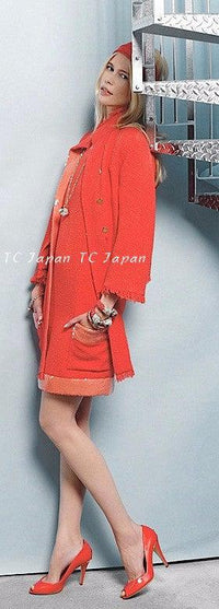 CHANEL 08C Coral Red Fringe Embellished Boucle Jacket Dress 38 シャネル コーラル・スパンコール・ジャケット・ワンピース - CHANEL TC JAPAN