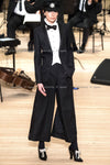 CHANEL 18PF Black Navy Velvet Chain Link Accent Jacket 42 シャネル ブラック ネイビー ベルベット・チェーン・ジャケット 即発