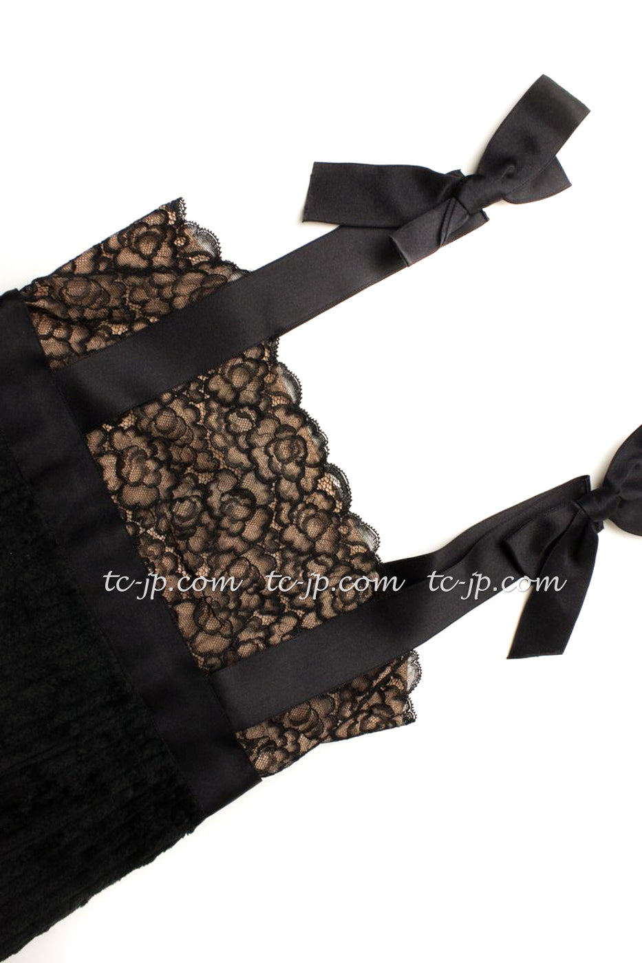 CHANEL 07A Black Lace Velvet Vintage Party Cocktail Dress 38 40 42 シャネル  スーパーモデル レース・ブラック・ベルベット ドレス ヴィンテージ・ワンピース 即発