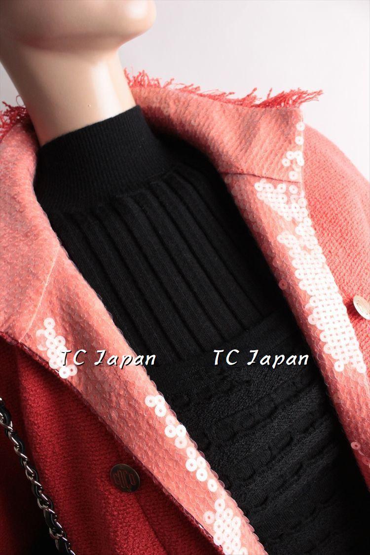 CHANEL 08C Coral Red Fringe Embellished Boucle Jacket Dress 38 シャネル コーラル・スパンコール・ジャケット・ワンピース - CHANEL TC JAPAN