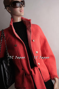 CHANEL 08C Coral Red Fringe Embellished Boucle Jacket Dress 38 シャネル コーラル・スパンコール・ジャケット・ワンピース - CHANEL TC JAPAN