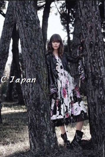 CHANEL 11S Flower Silk Leather Jacket 34 36 38 シャネル レザー・ジャケット・花柄ワンピース 即発 - シャネル TC JAPAN