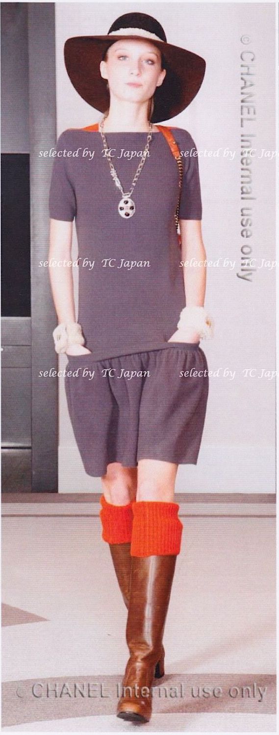 CHANEL 12A Grey Orange Wool Knit Dress 40 シャネル チェコール・オレンジ・ウール・ニット・ワンピース