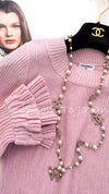 CHANEL 13C Cashmere Linen Knit Tops Sweater 40 42 シャネル ピンク カシミア リネン フリル ニット トップス セーター ココボタン 即発
