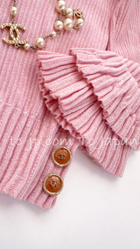 CHANEL 13C Cashmere Linen Knit Tops Sweater 38 シャネル ピンク カシミア リネン フリル ニット トップス セーター ココボタン 即発