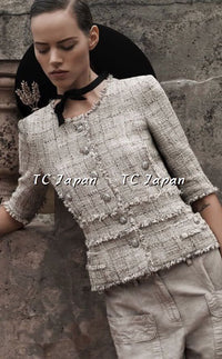 CHANEL 10S $6.1K Cameron Diaz beige Lesage Jacket Skirt Suit 34 38 シャネル ベージュ・ルサージュ・ジャケット・スカート・スーツ - TC JAPAN