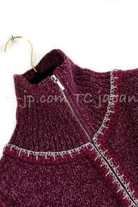 CHANEL 16A Plum Winered Cashmere Silk Zipper Knit Cardigan 36 38 シャネル プラムワインレッド カシミヤ シルク ジッパー ニットカーディガン 即発