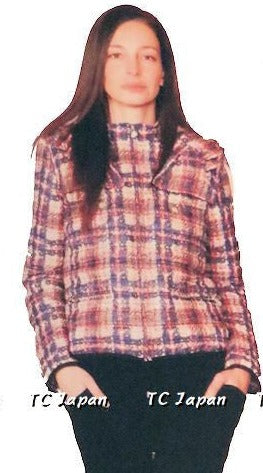CHANEL 13A Black Nylon Zip Tweed Print Pattern Jacket 34 36 38 シャネル ツイード・プリント・ジャケット - シャネル TC JAPAN