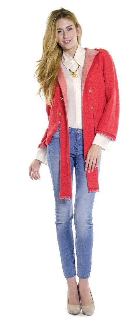 CHANEL 08C Coral Red Fringe Embellished Boucle Jacket Dress 38 シャネル コーラル・スパンコール・ジャケット・ワンピース - CHANEL TC JAPAN