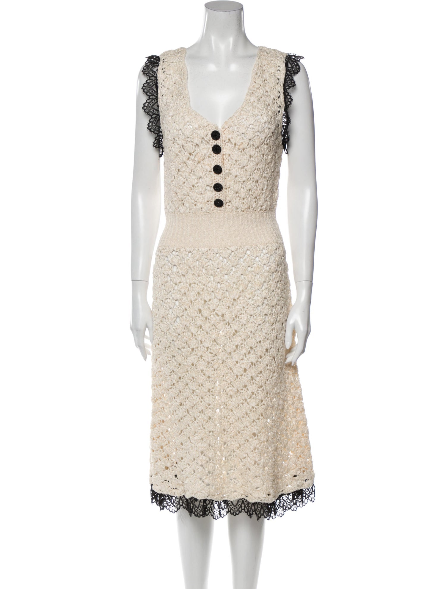 CHANEL 08S Black Ivory knit dress 38 シャネル シルク・レース・ワンピース