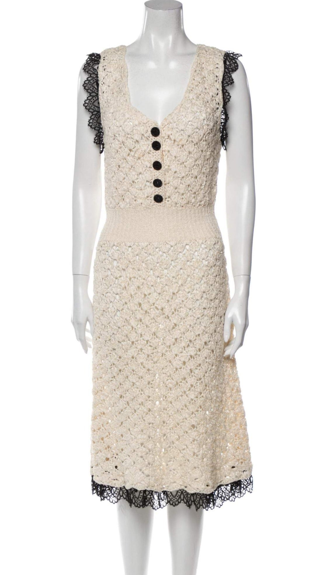 CHANEL 08S Black Ivory knit dress 38 シャネル シルク・レース・ワンピース