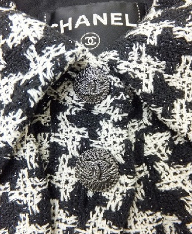 CHANEL 09S Black White Tweed cardigan Jacket 38 シャネル 千鳥柄ツイード・カーディガン ジャケット