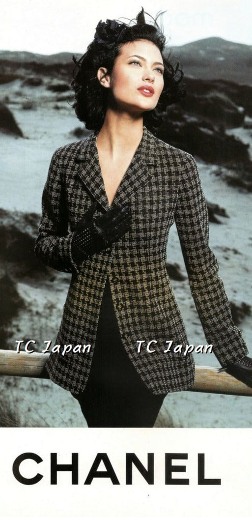 CHANEL 95A Black Beige Check Tweed Jacket 38 シャネル ブラック・ベージュ・チェック柄ツイード・ジャケット  即発