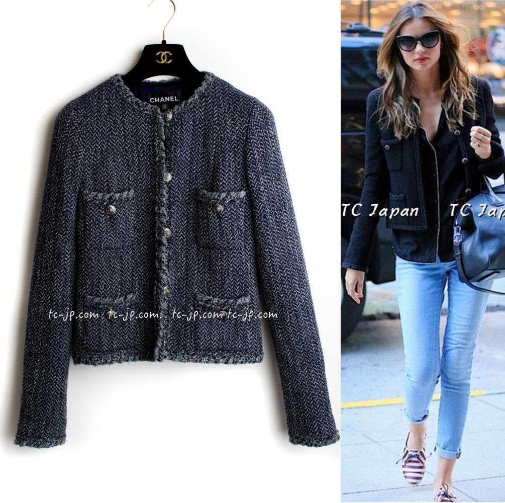 CHANEL 08A Red Grey Wool Tweed Jacket Skirt Suit 36 シャネル レッド・グレー・ウール・ツイード・ジャケット・スカート スーツ