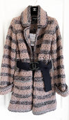 CHANEL 17B Beige Striped Belt Knit Cardigan Jacket Coat 34 シャネル・ベージュ・ストライプ・ニット・ベルト コート