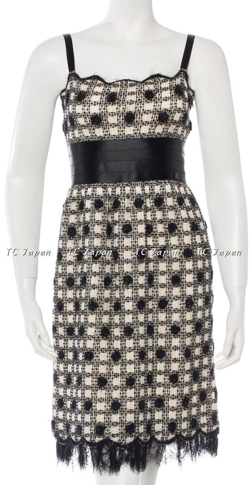 CHANEL 06A 100% Cashmere black ivory Jacket Dress 38 シャネル チェック・ジャケット