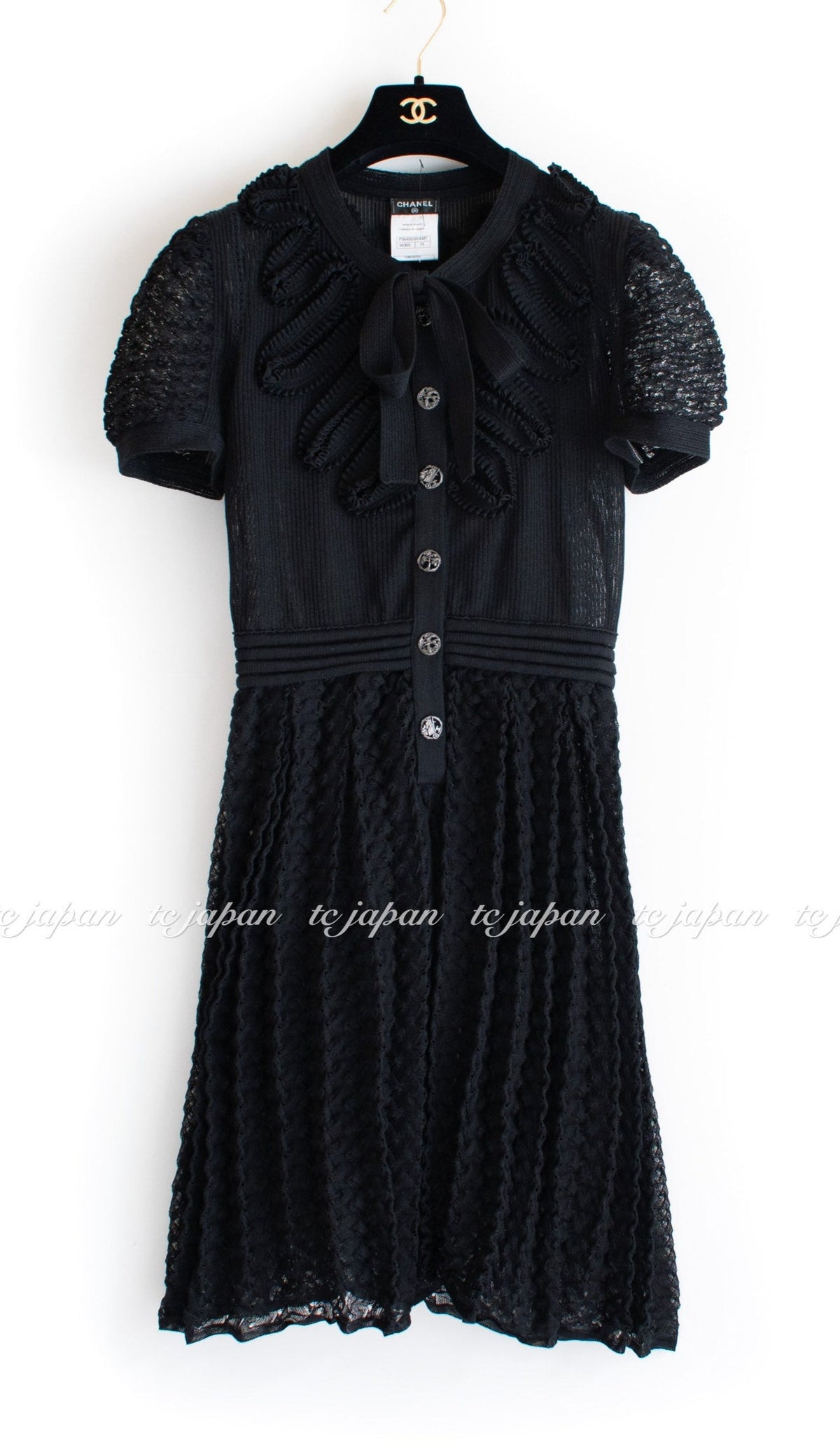 CHANEL 10S Scarlett Johansson Black Knit Dress 36 38 40 シャネル ブラック・ワッフル・ニット・ワンピース・カーディガン 即発 - TC JAPAN