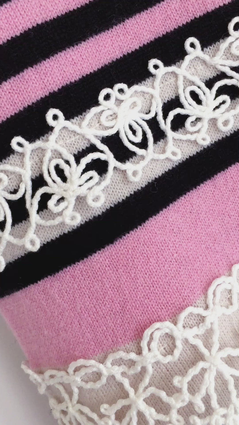 CHANEL 11C Jessica Alba Pink Black Cashmere Dress 36 38 シャネル カシミア100・ピンク・ストライプ・ボーダー・ワンピース 即発