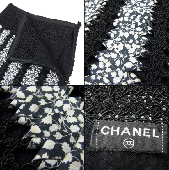 CHANEL 09S Black Floral Tweed Jacket 36 シャネル ブラック・フローラル・ボレロ・カーディガン・ジャケット