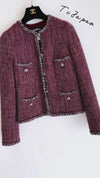 CHANEL 08A Red Grey Wool Tweed Jacket Skirt Suit 36 シャネル レッド・グレー・ウール・ツイード・ジャケット・スカート スーツ