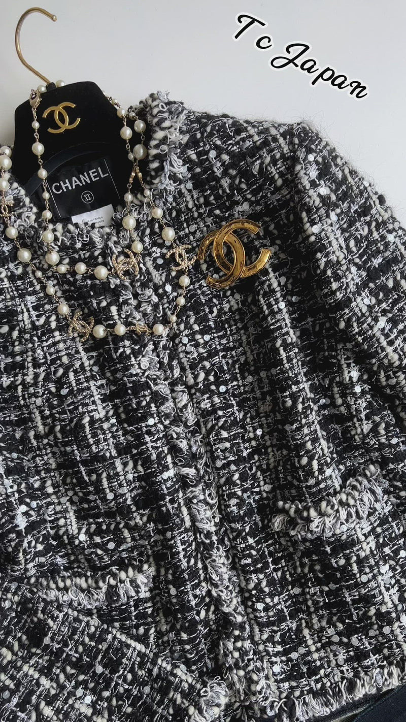 CHANEL 03A White Black Mixed Lesage Tweed Jacket 40 シャネル ホワイト・ブラック・ミックス・ルサージュ・ツイード・ジャケット