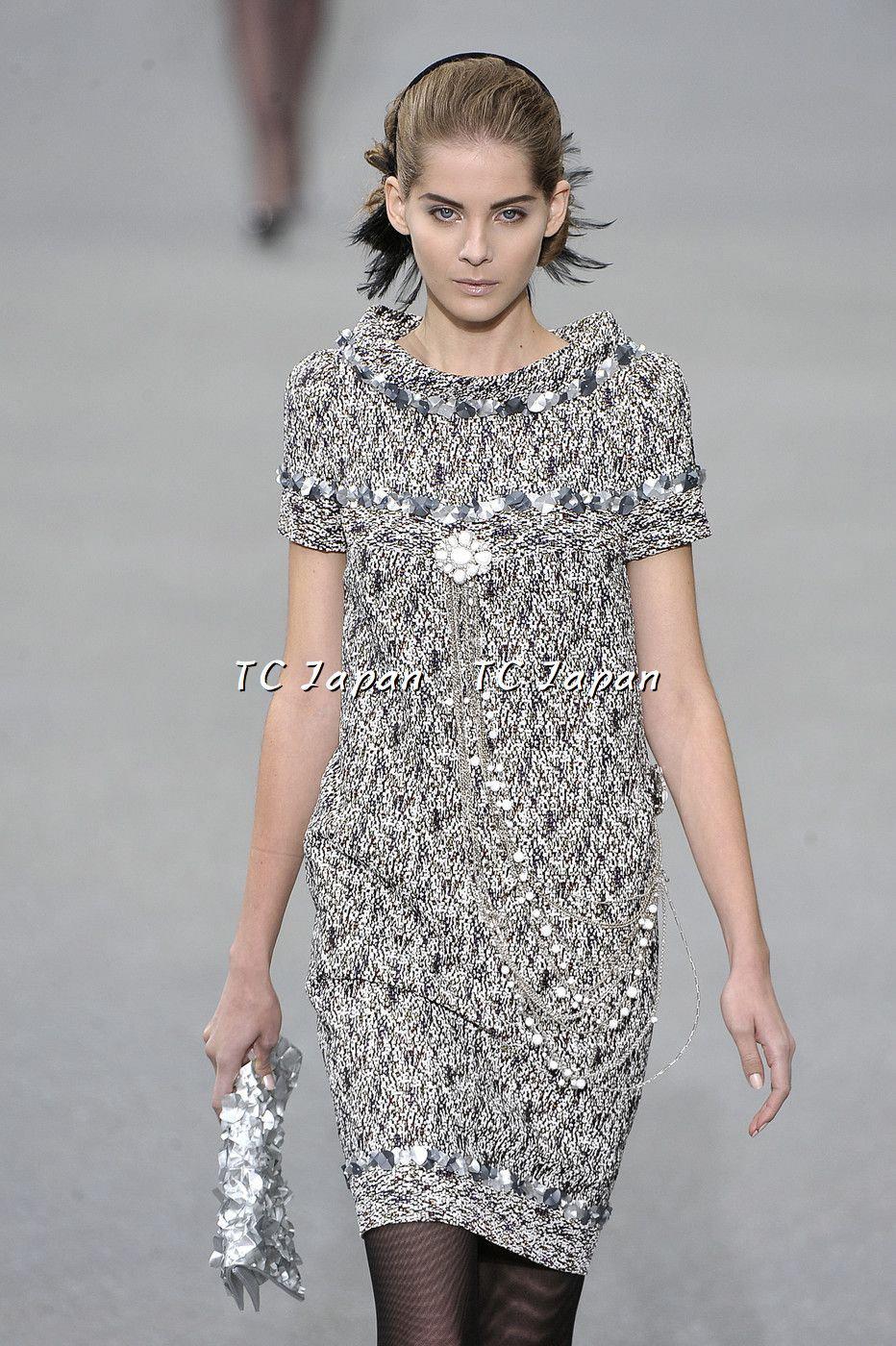 CHANEL 09S Grey Silver Sequin Embellishments Dress 36 38 シャネル  グレー・シルバー・スパンコール・ワンピース 即発