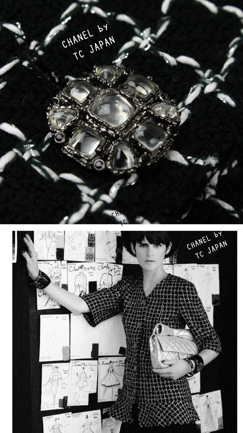 CHANEL 12S Black Ivory Metallic Tweed Jacket 40 42 シャネル ブラック・アイボリー・メタリック・ツイード・ジャケット