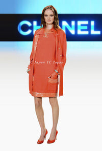 CHANEL 08C Coral Red Fringe Embellished Boucle Jacket Dress 38 シャネル コーラル・スパンコール・ジャケット・ワンピース - CHANEL TC JAPAN
