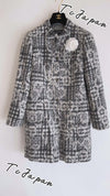 CHANEL 05A Gray Camellia CC Buttons Wool Coat 36 シャネル グレー カメリア柄 ココボタン ウール コート 即発